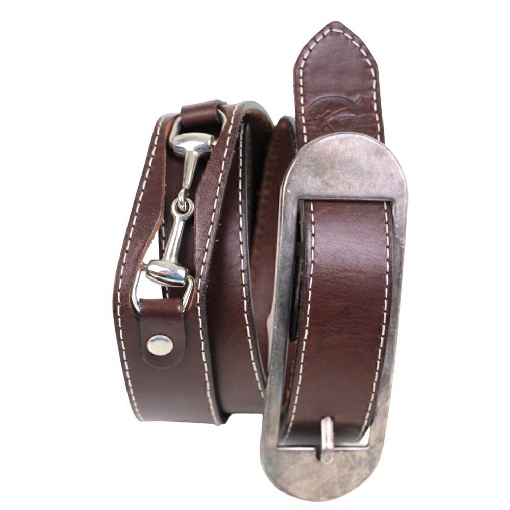 Lilo Espana SADDLE BROWN LEATHER Horse Bit 1 1/8"Wd DRESS CASUAL BELT 34/85 (*71